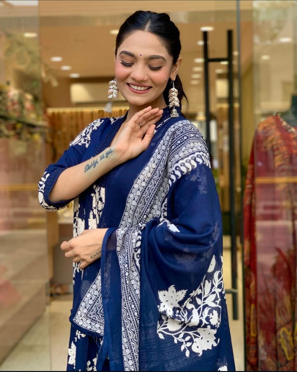 Pure Cotton Embroidered Anarkali Suit Set